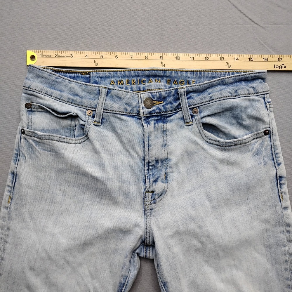 American Eagle Slim Straight Jeans Mens 32x34 Light Wash Blue Denim Stretch - Picture 2 of 7